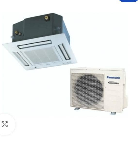 Ceiling-mounted air conditioning unit and outdoor unit on a white background